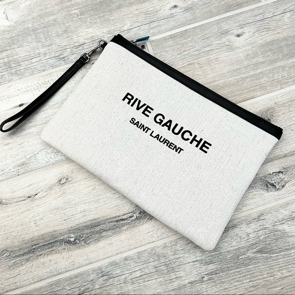 Saint Laurent Natural Linen Canvas Large Wristlet Pouch - Picture 2 of 11